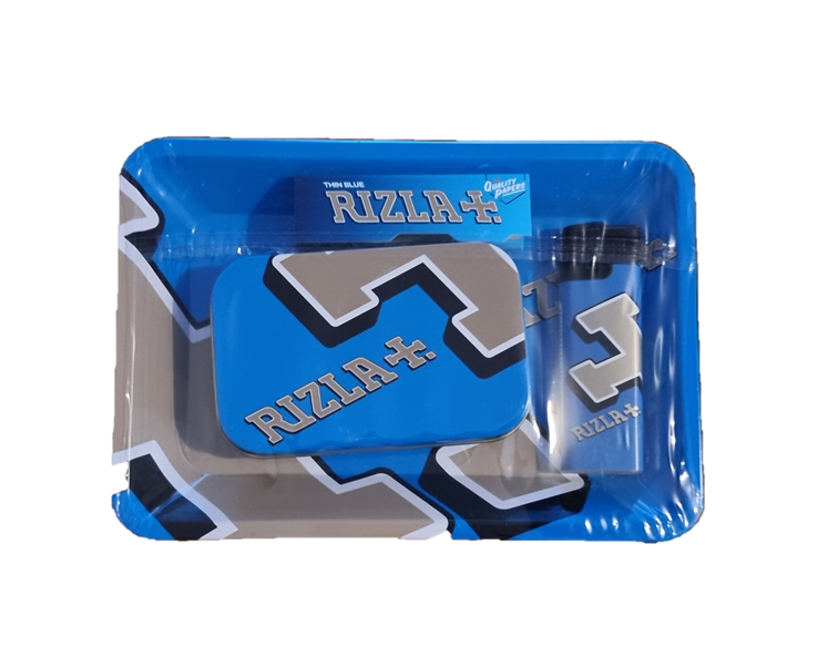 Rizla MINI Metal Rolling Tray Gift Set with Smokers Accessories - Blue Rizla Tray Set RN Vape Shop