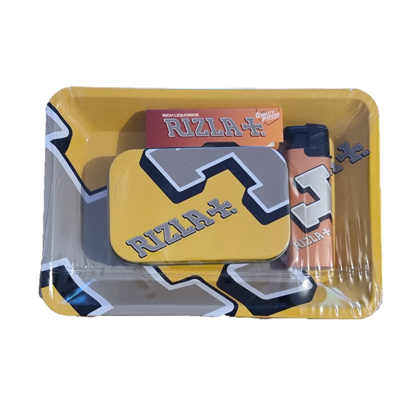Rizla MINI Metal Rolling Tray Gift Set with Smokers Accessories - Yellow Rizla Tray Set RN Vape Shop