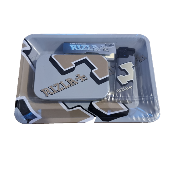 Rizla MINI Metal Rolling Tray Gift Set with Smokers Accessories - Silver Rizla Tray Set RN Vape Shop