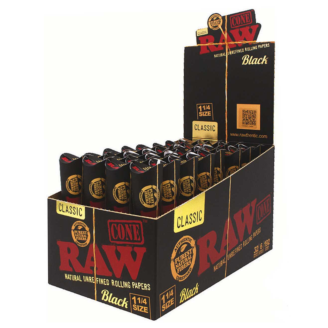 RAW Black 1 1/4 Size Prerolled Cones (6 Pack) Pre-Rolled Cones RN Vape Shop Box