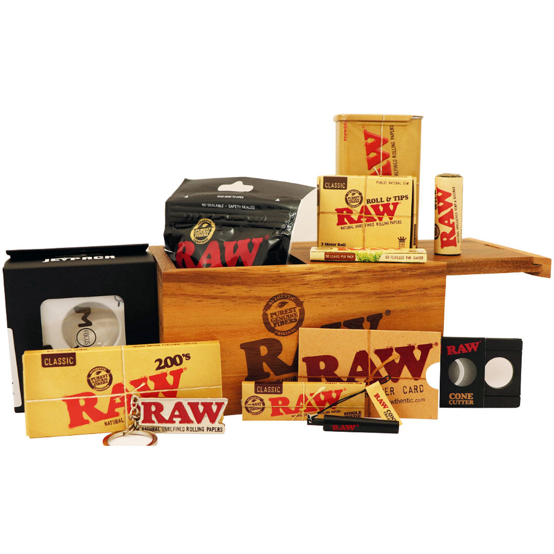 RAW Large Acacia Wood Slide Filled RAW Acacia Wood Box With Slide Top RN Vape Shop