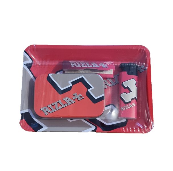 Rizla MINI Metal Rolling Tray Gift Set with Smokers Accessories - Red Rizla Tray Set RN Vape Shop