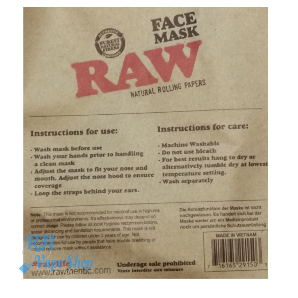 RAW Black Soft Triple Layer Face Mask RAW Face Mask RN Vape Shop