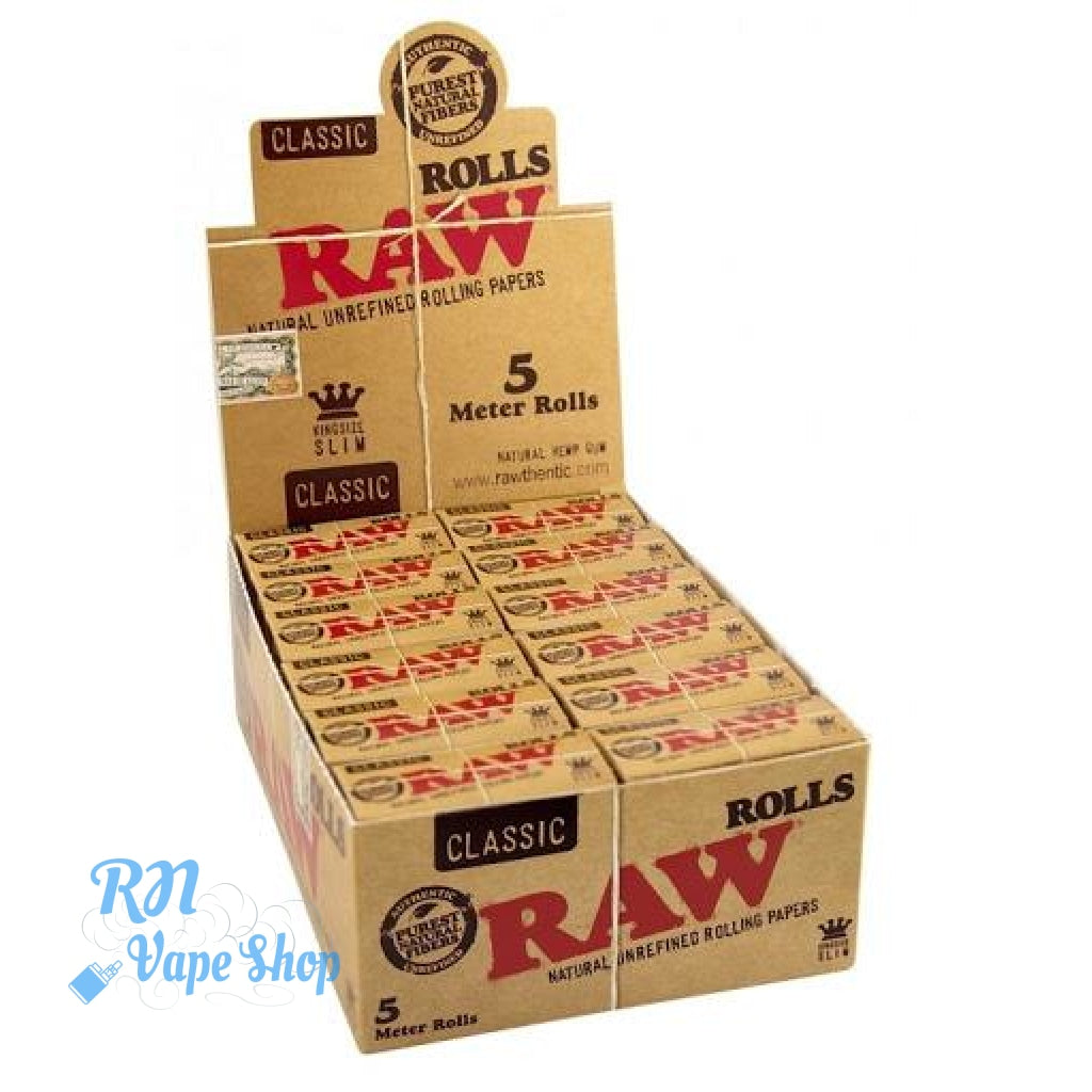 RAW Classic Kingsize Slim 5m Rolls RN Vape Shop Box of 24