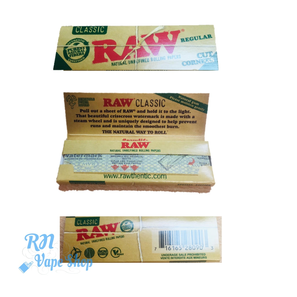 RAW Classic Regular Cut Corners Rolling Papers 5pk RAW Cut Corners Rolling Papers RN Vape Shop