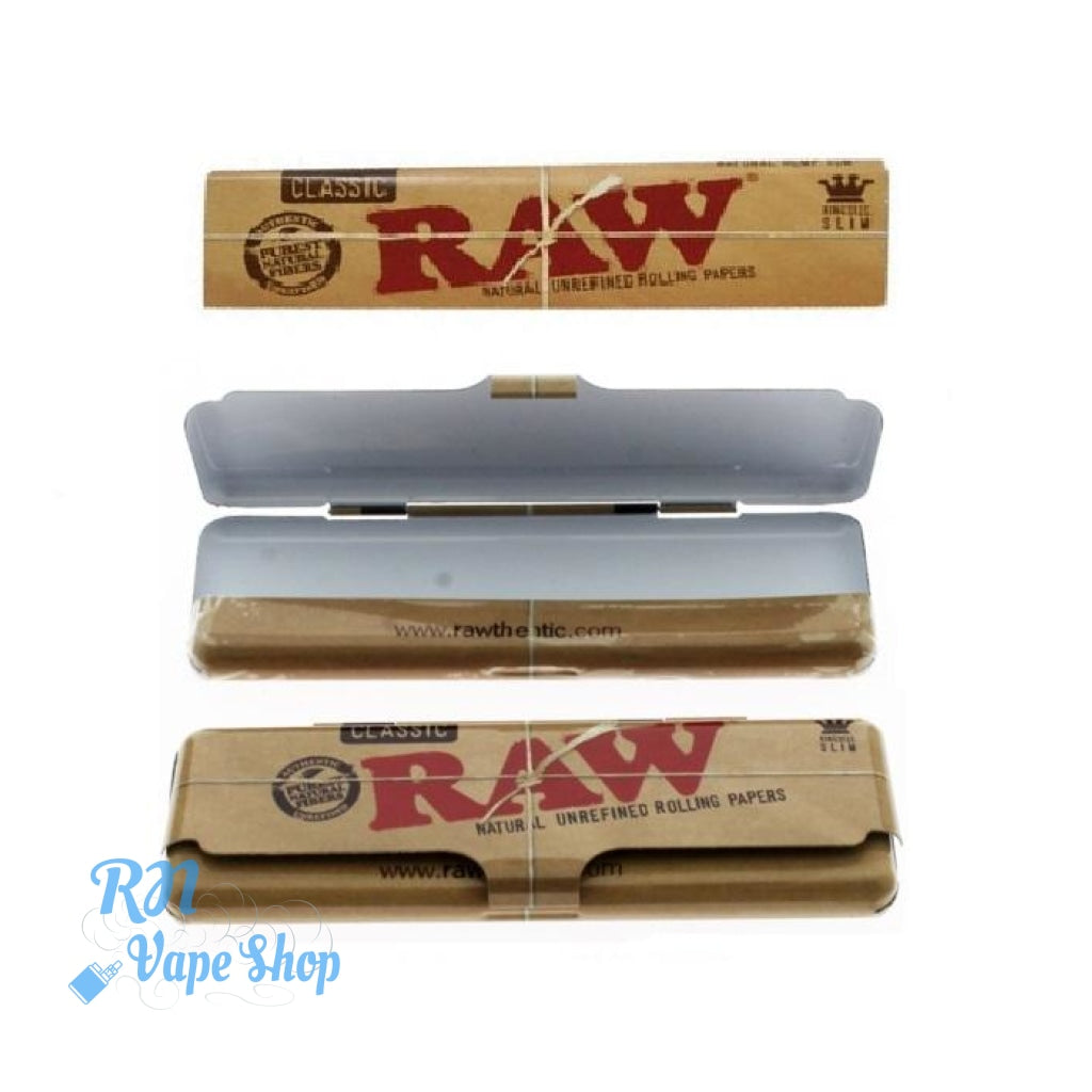 RAW Classic Rolling Papers KS Metal Tin Storage + FREE KING SIZE SLIM PAPERS RAW Paper Tin holder RN Vape Shop