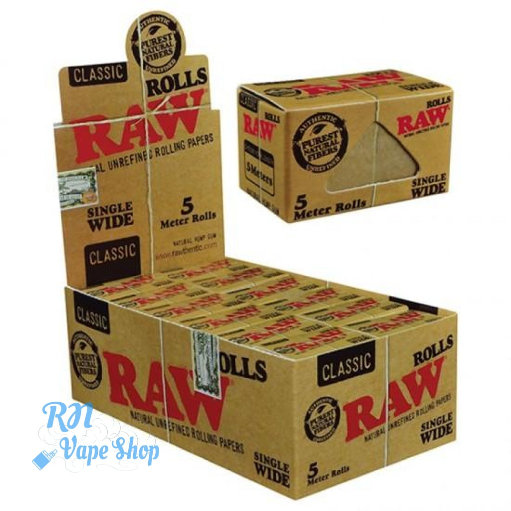 RAW Classic Single Wide 5m Rolls RN Vape Shop Box of 24