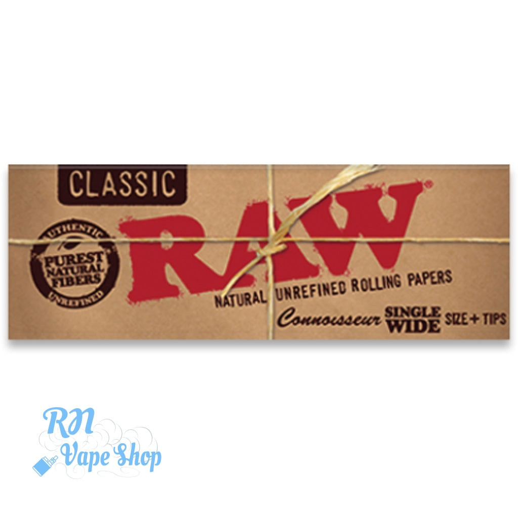 RAW Classic Single Wide Connoisseur Rolling Papers with Tips RAW Papers & Tips RN Vape Shop Single