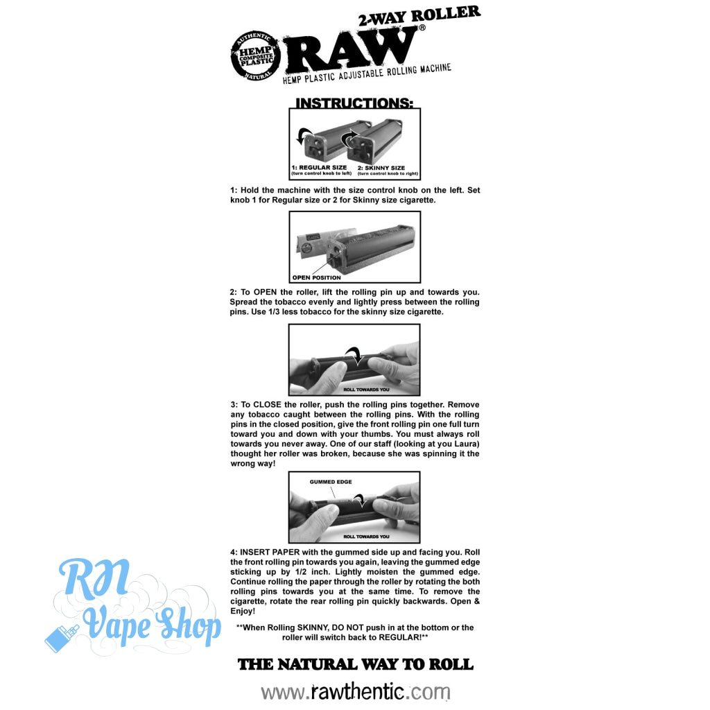 RAW Hemp Plastic Adjustable 2 Way Rolling Machine RAW Rolling Machine RN Vape Shop