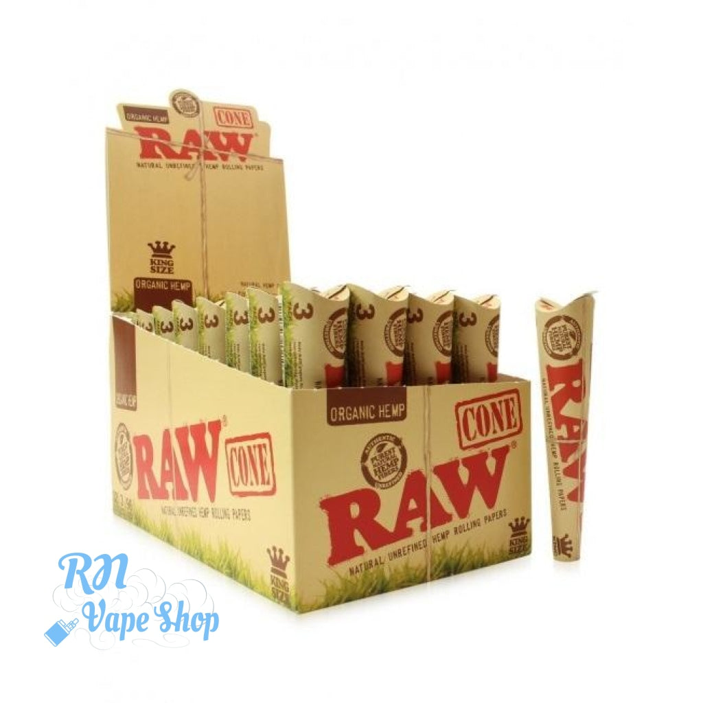RAW Organic Hemp Cones King Size 3 Pack cones Pre-Rolled Cones RN Vape Shop Box
