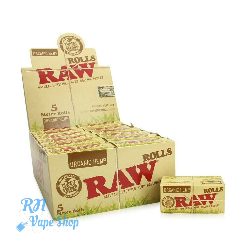 RAW Organic Hemp Rolls 5m Rolling Paper RN Vape Shop Box