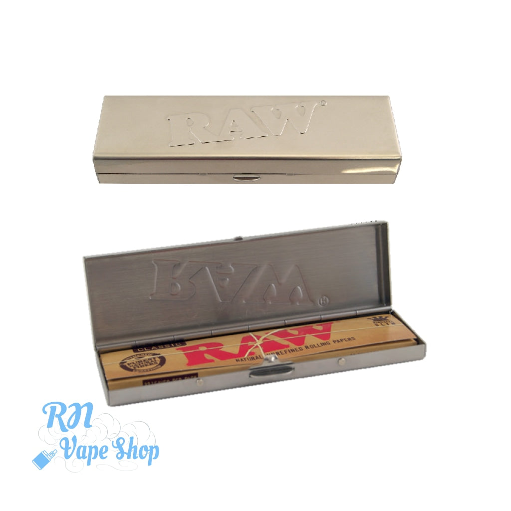 Raw Steel Paper Tin Case For King Size Slim + Free Papers Raw Shredder Case - Raw Case 1/4 Shred RN Vape Shop