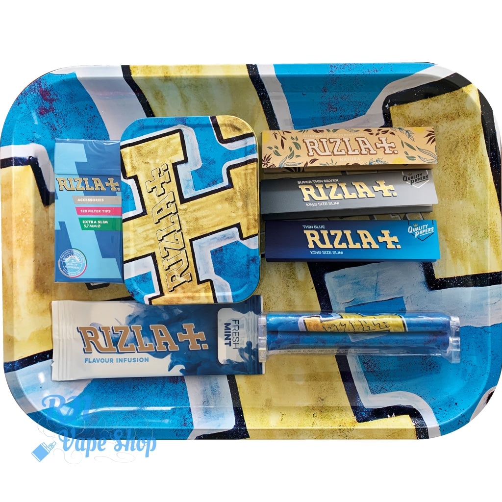 Rizla MEDIUM Metal Rolling Tray Gift Set with Smokers Accessories Rizla Ashtray RN Vape Shop