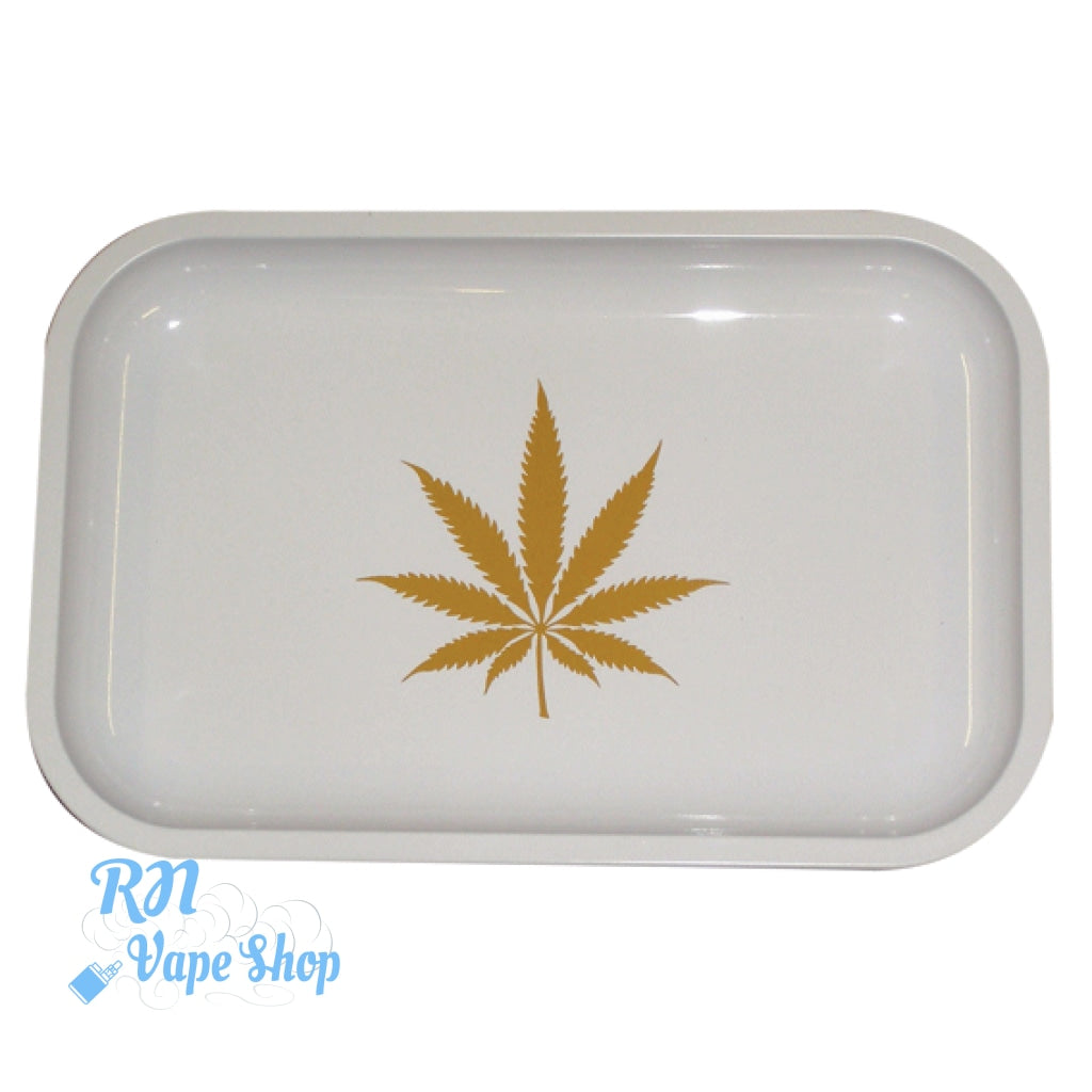 Rolling King Small White Leaf Design Rolling Tray + FREE Rolling Papers Rolling King Tray's RN Vape Shop