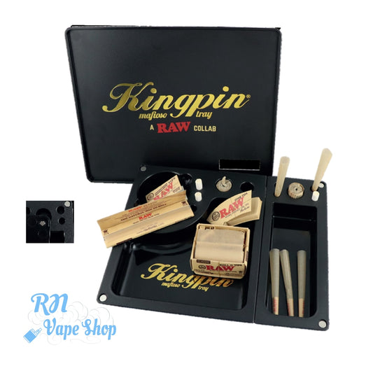 Kingpin & RAW Collaboration Tray With Magnetic Cover RAW Rolling Trays RN Vape Shop   