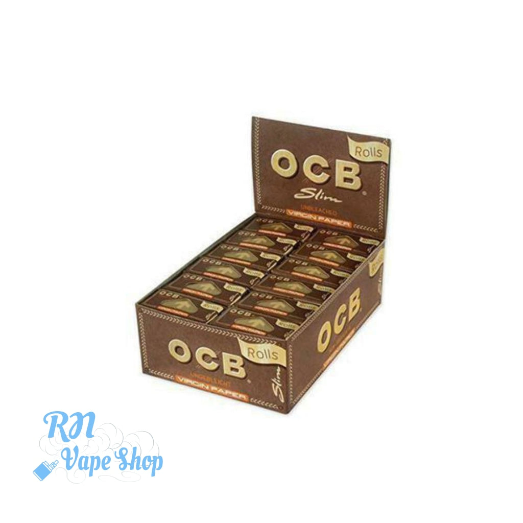 OCB Virgin Unbleached Slim Rolls Rolling Papers Rips / Rolls RN Vape Shop Box  