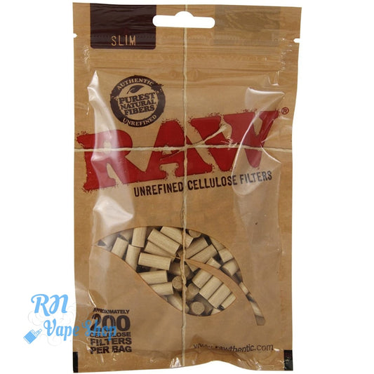 RAW Cellulose Slim Unrefined Filters 200 Per Bag RAW Tips RN Vape Shop Single  