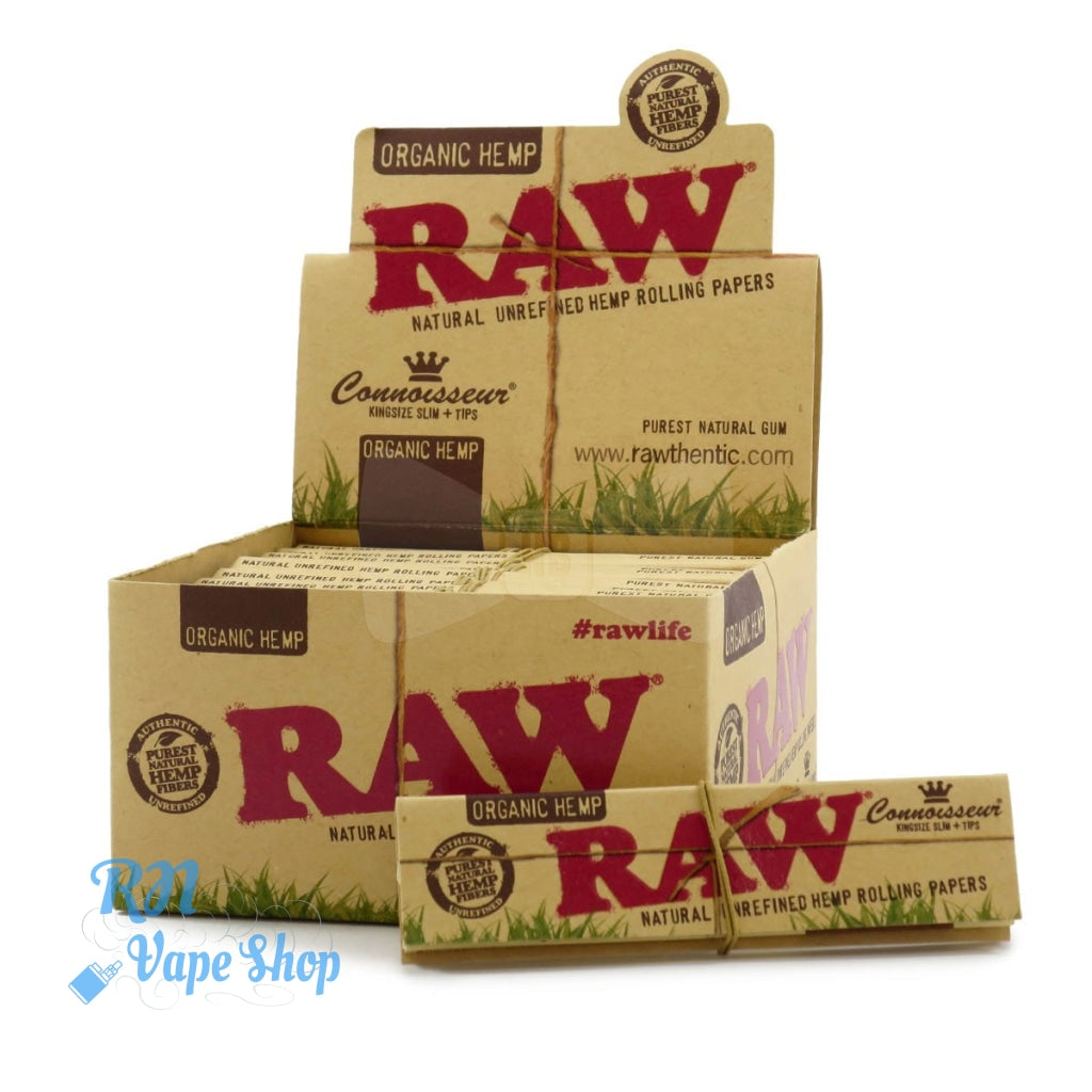 RAW Organic Connoisseur King Size Slim Rolling Papers & Tips RAW Organic Connoisseur King Size Slim Rolling Papers & Tips RN Vape Shop Box  
