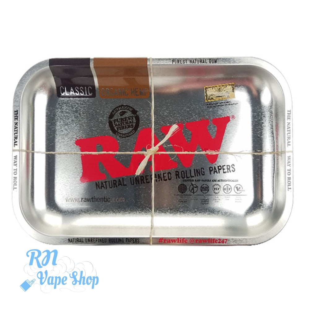 RAW Rolling Papers Silver Metallic Rolling Tray RAW Rolling Trays RN Vape Shop Large  