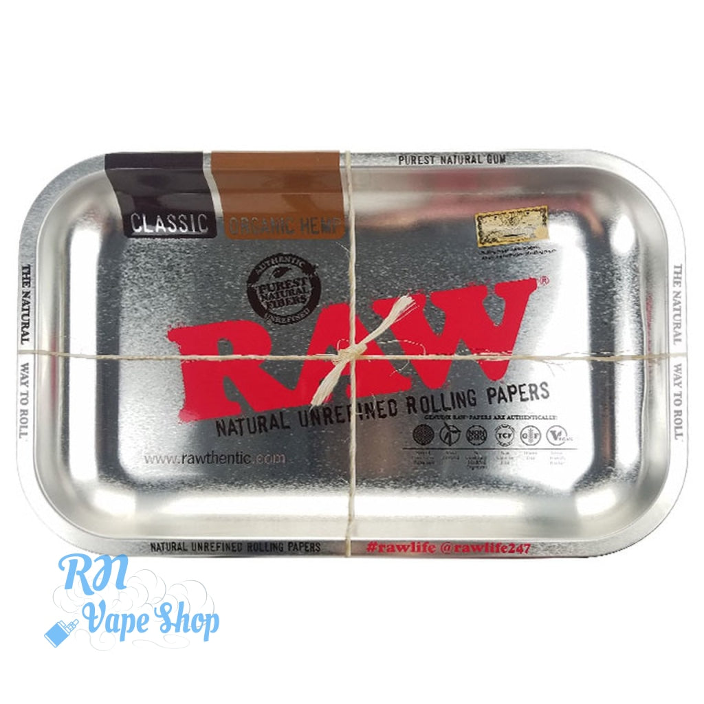 RAW Rolling Papers Silver Metallic Rolling Tray RAW Rolling Trays RN Vape Shop Small  