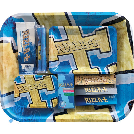 Rizla LARGE Metal Rolling Tray Gift Set with Smokers Accessories Rizla Ashtray RN Vape Shop   