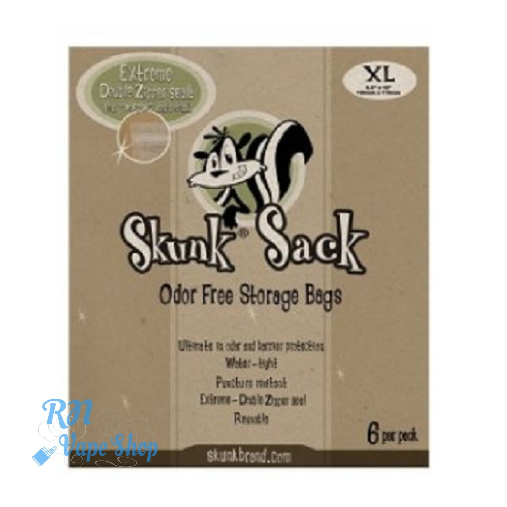Skunk Brand Transparent Smell Proof Food Bags Baggies Odor Free Smelly Zip Resealable Skunk Brand Bag RN Vape Shop XL (6 Bags)  